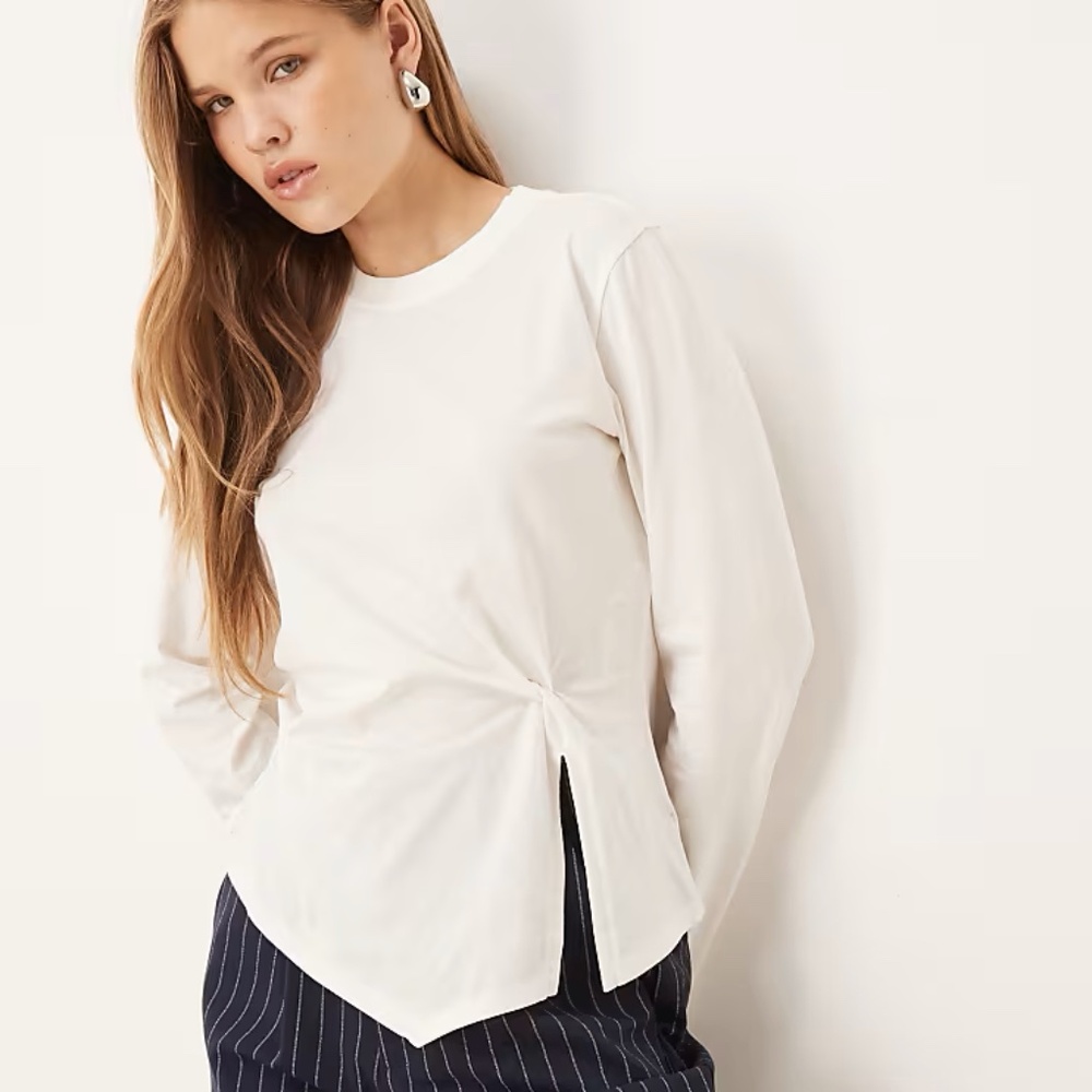 ASOS DESIGN knot detail long sleeve top in cream